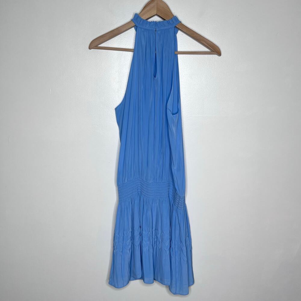 Ramy Brook Karoline Halter Mini Dress Blue Pleated Sleeveless Women Size M READ - Picture 9 of 14